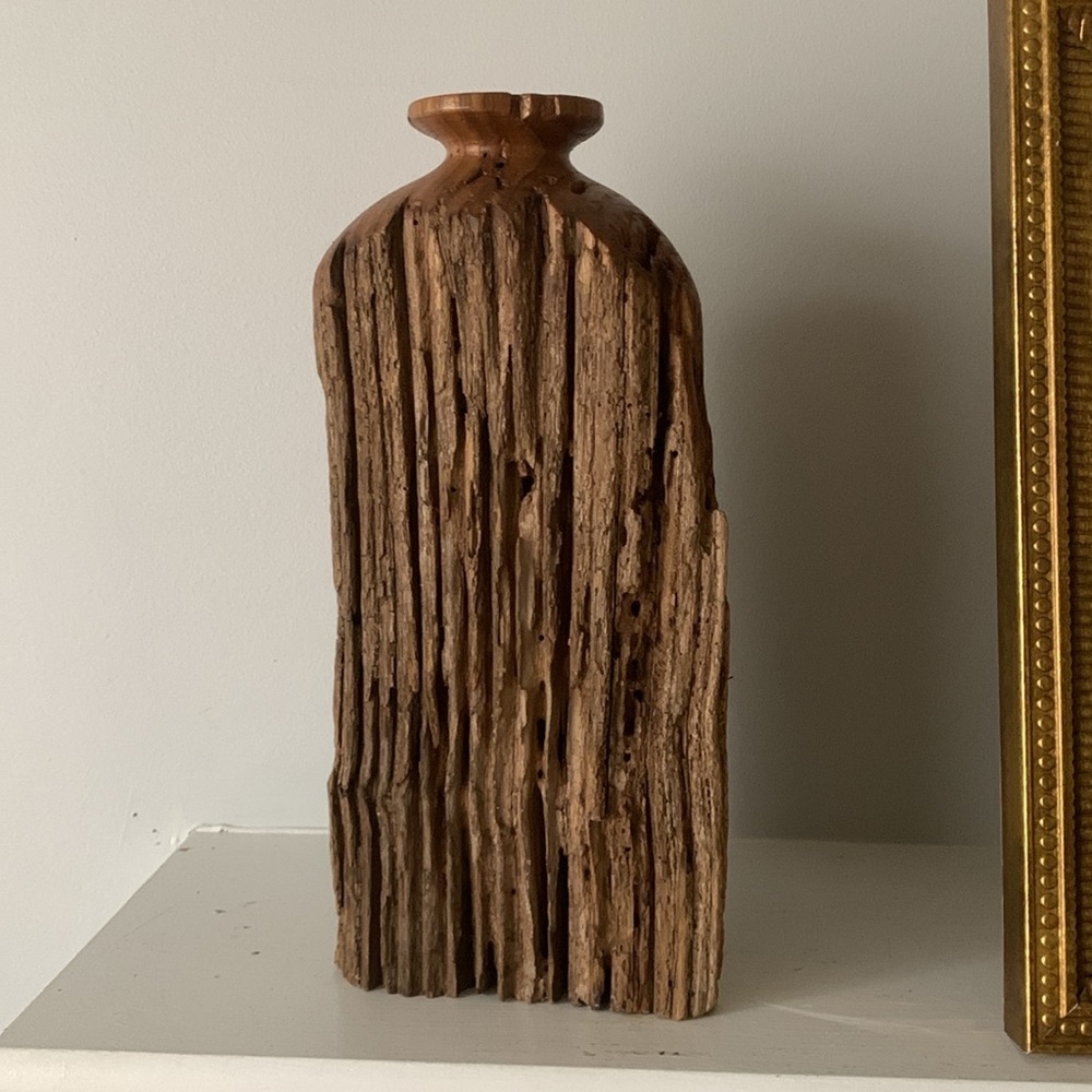 Vintage Wood Lathe Turned Vase Sculpture Carving Early century Art Tall hand md - Picture 7 of 10
